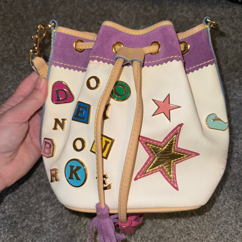 NFS Dooney & Bourke Y2K Lindsay Lohan Purple and Cream Mini Bucket Bag
